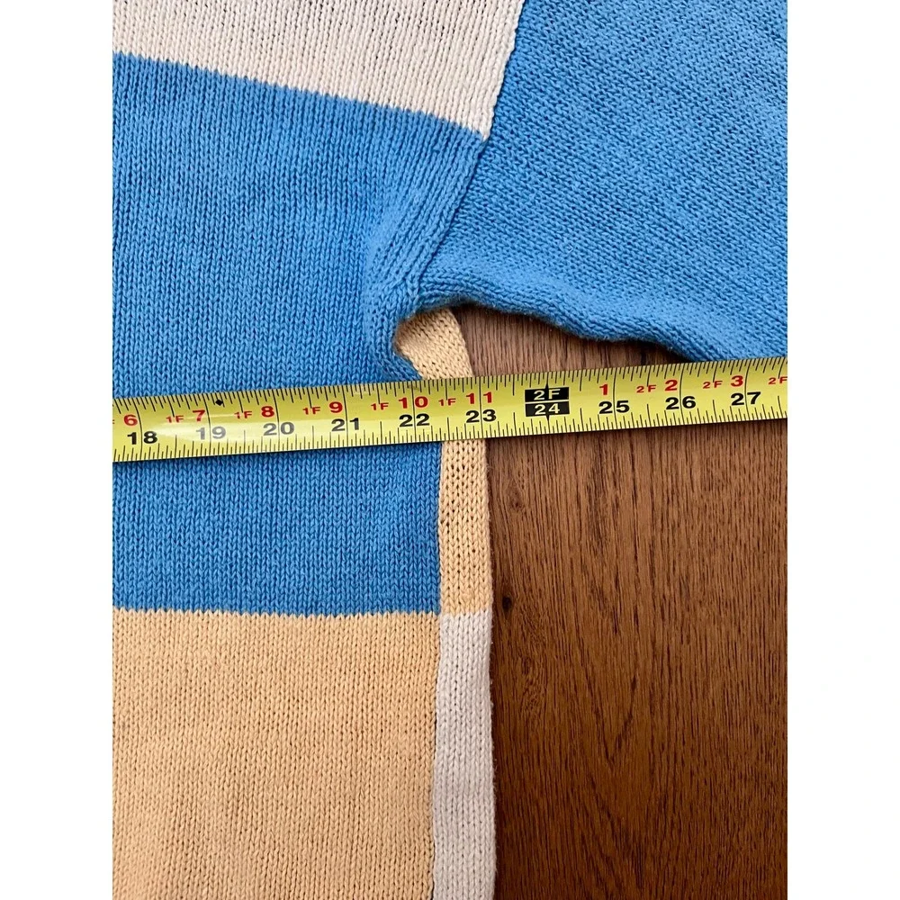 Vintage Color Block Ramie Cotton Grandpa Sweater Oversized XL Coastal 90s Knit
